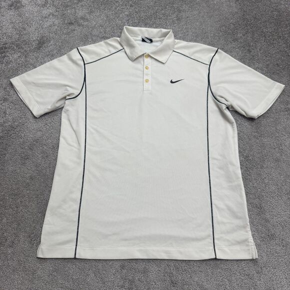 Nike Golf Dri-Fit Polo Shirt Men Large Off White Short Sleeve Performance Active - Picture 1 of 12
